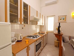 Fridge, oven, stovetop, cookware/dishes/utensils