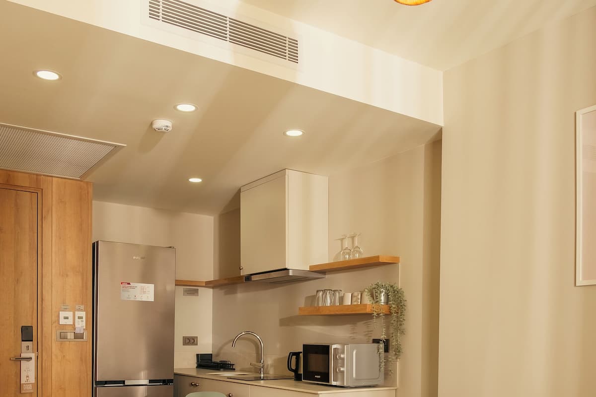 Deluxe Suite | Living area | TV, heated floors