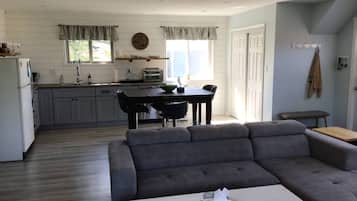 Smart TV, fireplace, DVD player, books