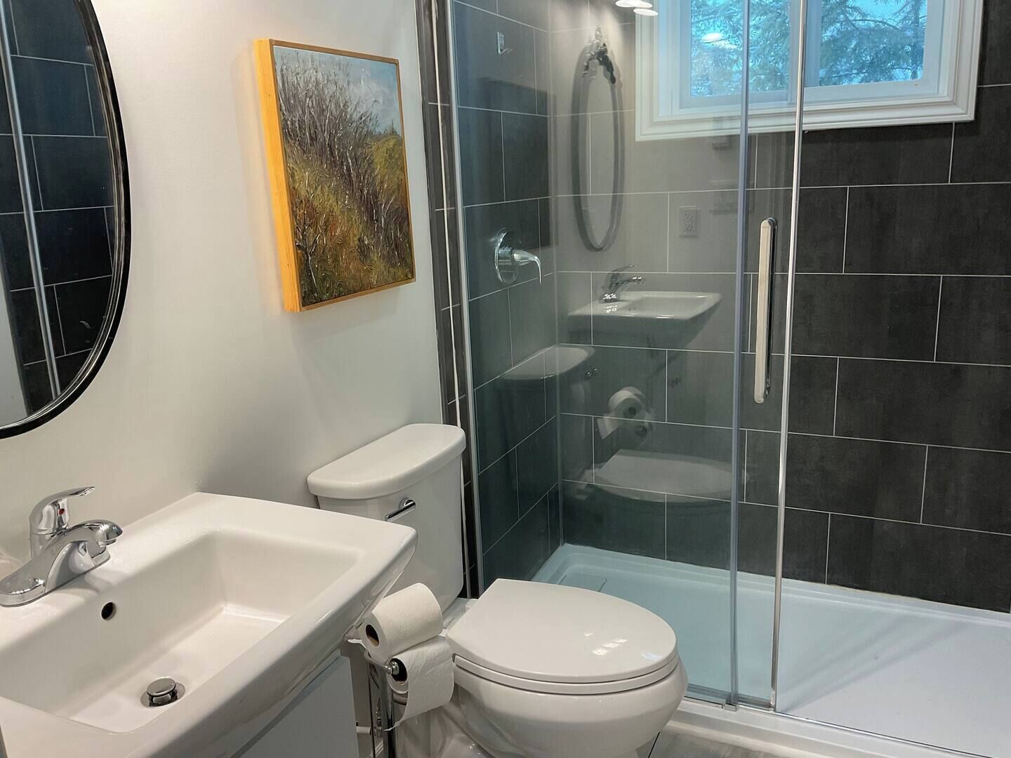 Shower, eco-friendly toiletries, hair dryer, towels