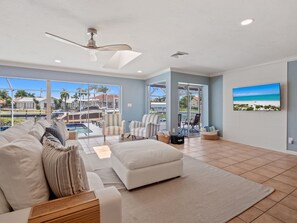 Smart TV, table football - Waterfront Gulf Access Home, Heated Pool, Spa, Kayaks & River Views (Cape Coral)