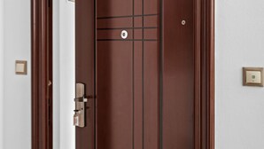 A wooden door with a number plate, a doorbell, and a light switch on the wall. - Seafront Apt on Sunny Rab Island - Neda Maslina (Kampor)