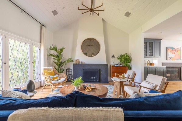 Télévision, cheminée, espaces bureaux