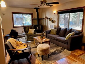 Smart TV, fireplace, computer monitors