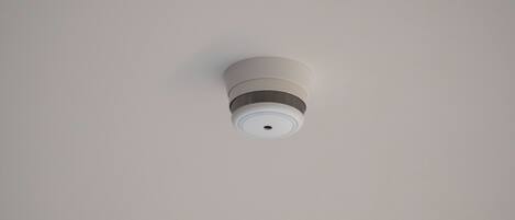 A ceiling-mounted smoke detector.