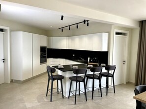 Fridge, microwave, oven, stovetop - FL9 3BR Bugibba Seafront LUX Apartments (Saint Paul's Bay)