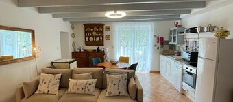 Rural family cottage for 6, shared pool, own terrace & garden, ping-pong table.