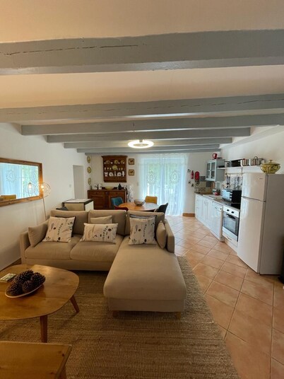 Rural family cottage for 6, shared pool, own terrace & garden, ping-pong table.