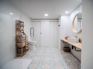 Hair dryer, towels, soap