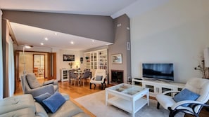 TV, fireplace