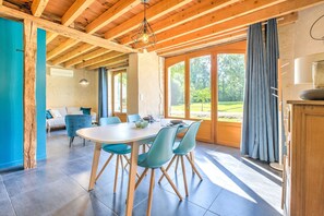 Dining - Gîte Le Pigeonnier with Shared Pool, Wi-Fi, and Air Conditioning (Chassaignes)