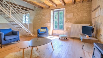 暖炉、DVD プレーヤー、卓球台