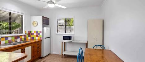 Fridge, microwave, oven, toaster