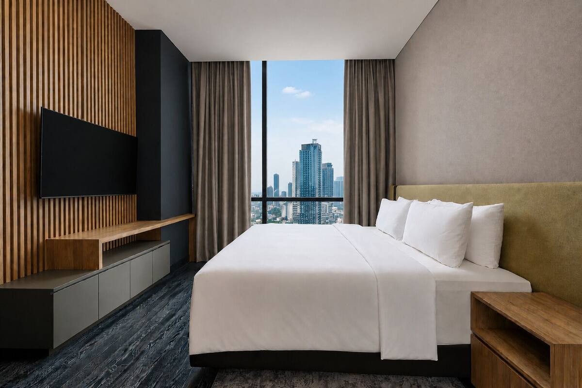 Grand Executive Room, 1 Bedroom | Caja fuerte, espacio para trabajar con un portátil, cortinas opacas