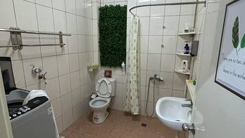 Ducha, secador de pelo, toallas y jabón