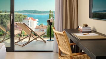 Deluxe Double Room, Balcony, Sea View | In-room safe, desk, blackout drapes, iron/ironing board
