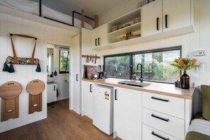 Fridge, stovetop, cookware/dishes/utensils