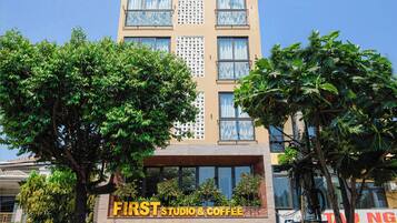 A building with a sign reading "DCT BUILDING" at the top.
