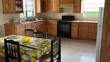 Fridge, oven, stovetop, electric kettle