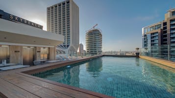 Indoor pool, seasonal outdoor pool, pool umbrellas, sun loungers