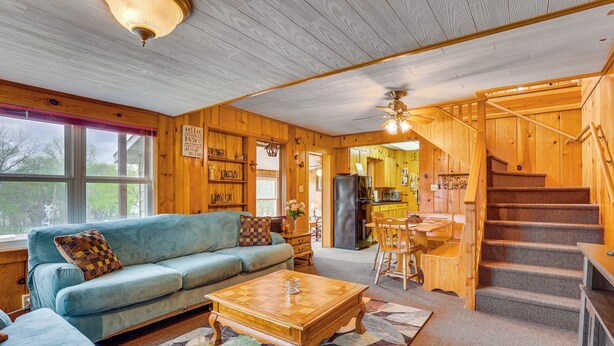 Fireplace, books - Cozy Wisconsin Cabin: Walk to Beach & Boat Ramp! (Bagley)