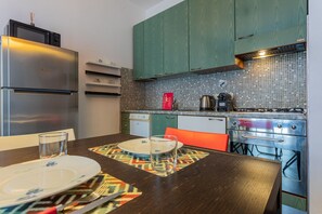 Fridge, microwave, oven, dishwasher
