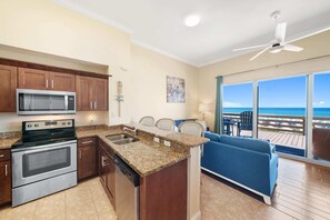 Fridge, microwave, oven, stovetop - Lux New GROUND Floor Condo w Gulf Views - Indoor-Outdoor Pools-Steps to Beach (Panama City Beach)