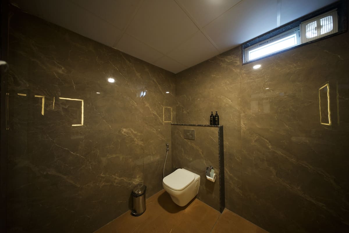 Hair dryer, soap, shampoo, toilet paper