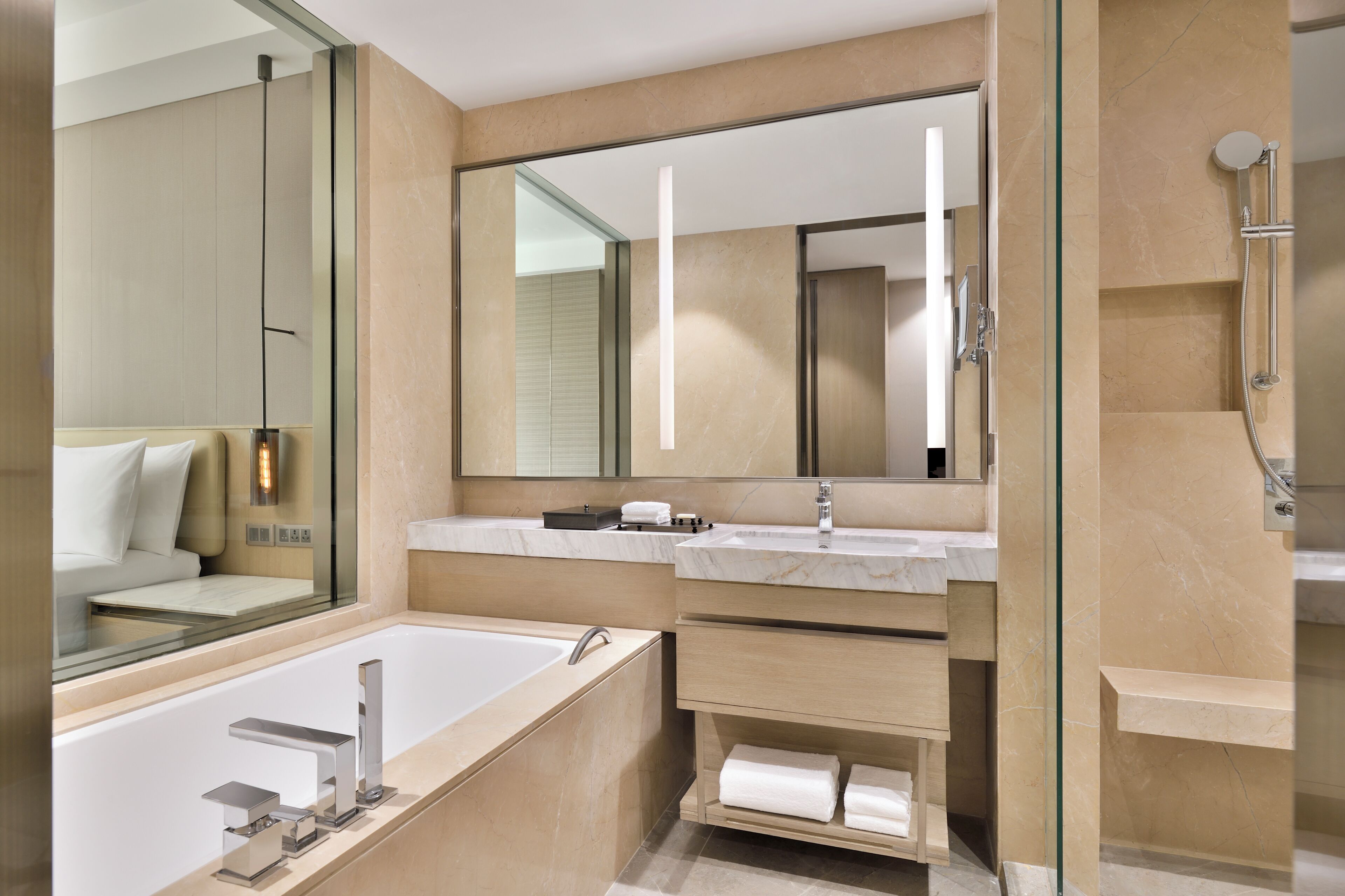 Hydromassage showerhead, free toiletries, hair dryer, bathrobes