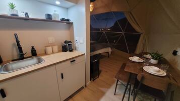 Full-size fridge, microwave, stovetop, espresso maker