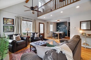 Smart TV, fireplace, table football, ping pong