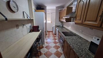 Frigorífico, microondas, horno y placa de cocina