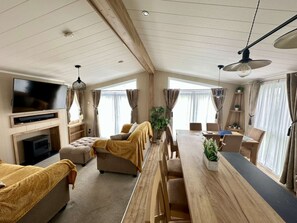 TV, fireplace