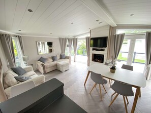 Fernseher, Kamin, Stereoanlage