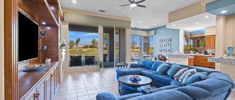 Smart TV, fireplace, computer monitors, printers