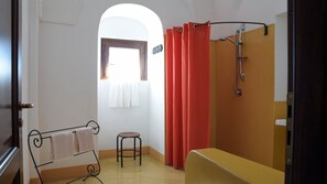 Shower, bidet, towels, soap