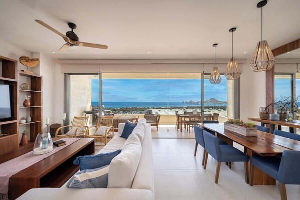 TV, offices - Vista Vela II 2307 Spectacular New 2BR Condo with BBQ and Ocean views (Cabo San Lucas)