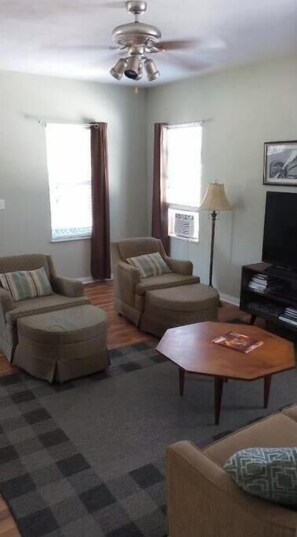 Smart TV, DVD player, books, video library