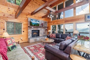 Smart TV, fireplace, DVD player, stereo