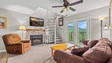 TV, fireplace