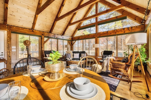 Enjoy the amazing mountain views from our breakfast table in the sunroom.