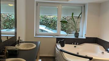 Regadera, secadora de cabello, toallas