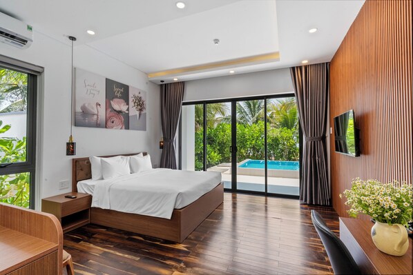 Villa, 2 chambres, piscine privée, vue océan | Literie de qualité supérieure, minibar, coffres-forts dans les chambres