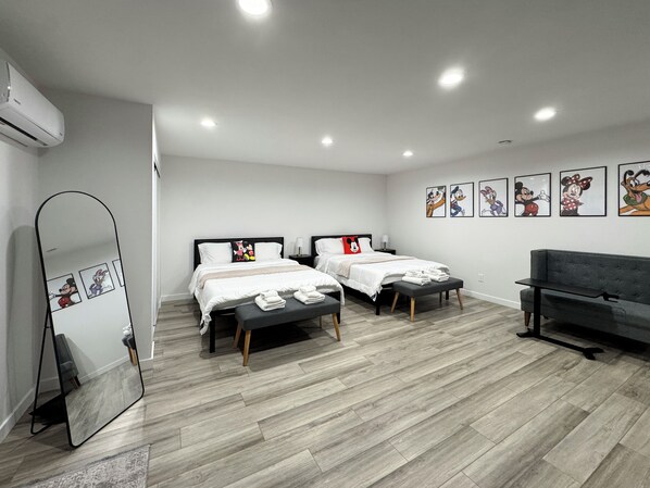 1 bedroom, desk, iron/ironing board, travel cot