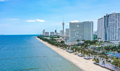 On the beach, sun loungers, beach towels, beach massages. Mermaid Beach Resort