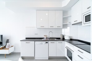 Fridge, microwave, oven, dishwasher