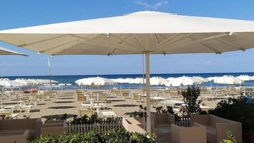 Private beach nearby, sun loungers, beach umbrellas, beach bar