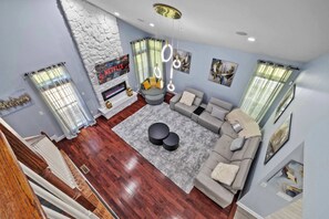 TV, fireplace, video games, stereo