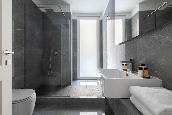 Haartrockner, Bidet, Handtücher, Seife