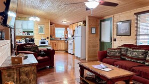 TV connectée, cheminée, livres